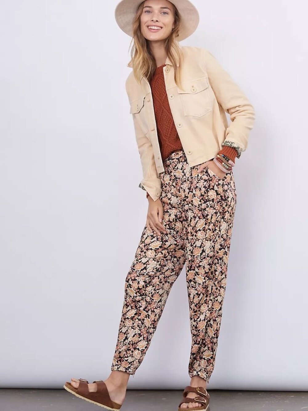 By Anthropologie Diandra Pleated Joggers Floral-Print Black Yellow Rose 12
